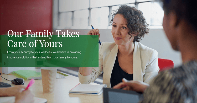 Woman at meeting with text overlay