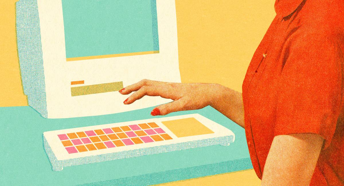illustration of woman in front of computer