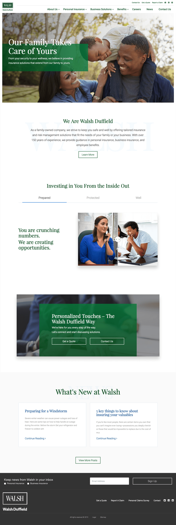 Screenshot of entire Walsh Duffield front page