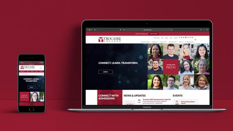 Trocaire College Website Desktop and Mobile Views