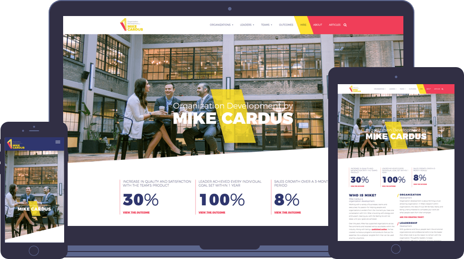 Screenshots of Mike Cardus website on a phone, tablet and laptop.