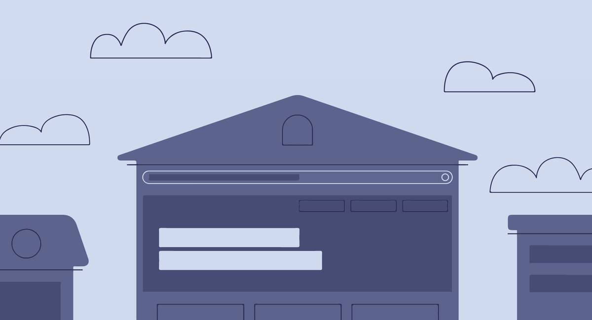 Graphic with Blue Home Illustration and Search bar