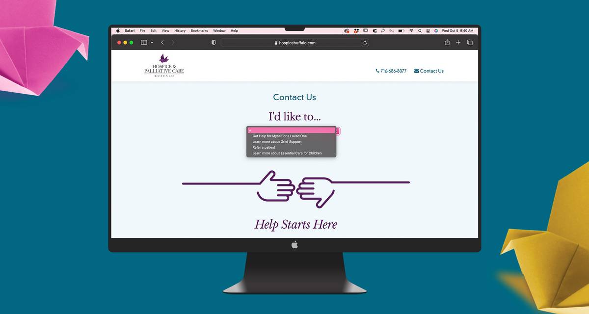 website mockup of the hospice help starts here website contact page