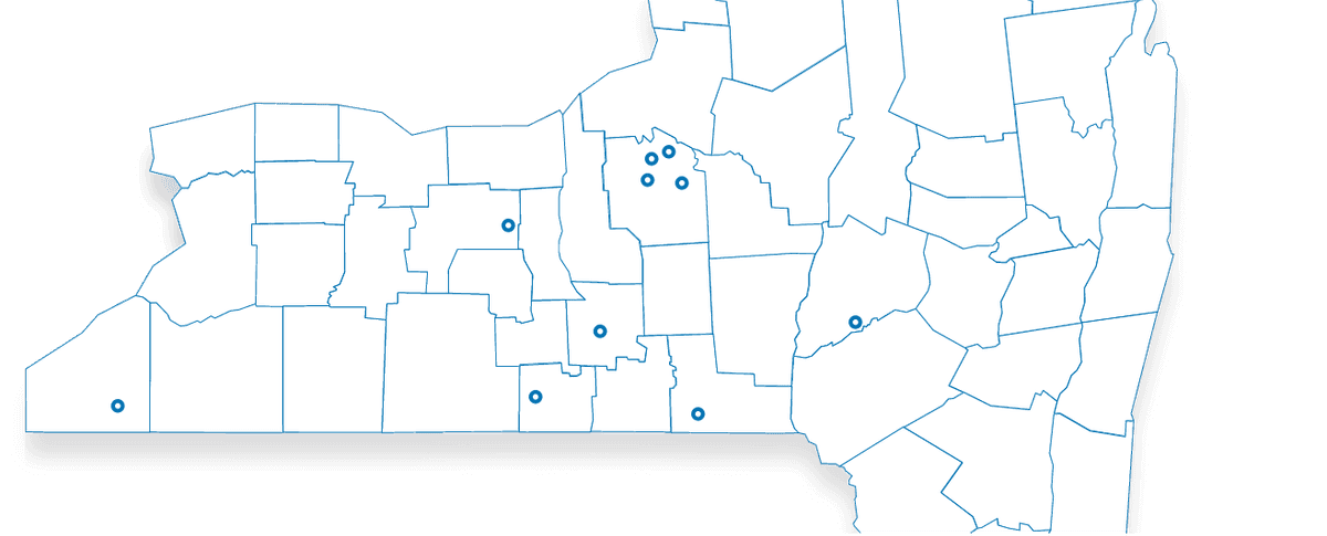 white new york state map with counties outlined in blue