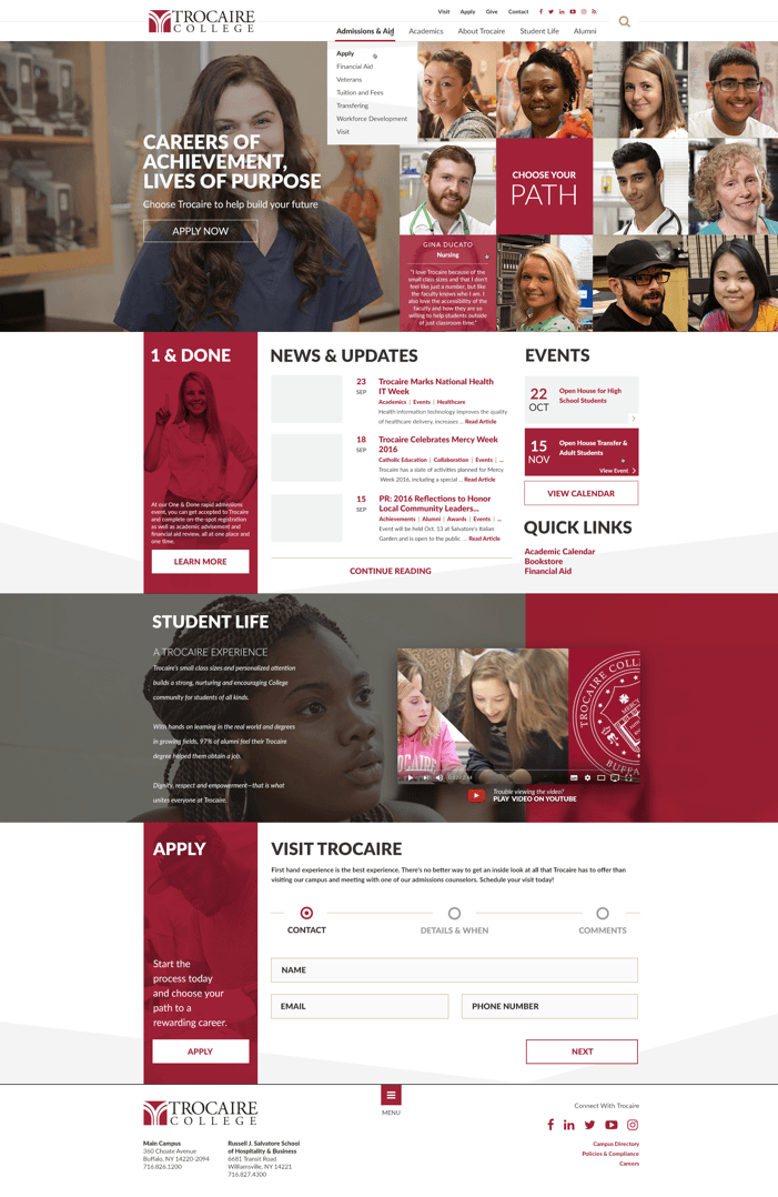 college website homepage images text form field