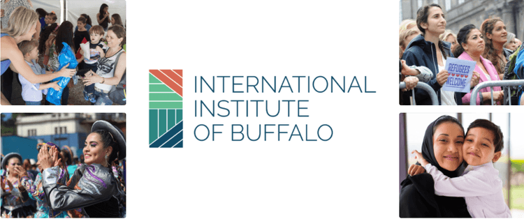 International Institute of Buffalo Logo with Photo Collage Surrounding It