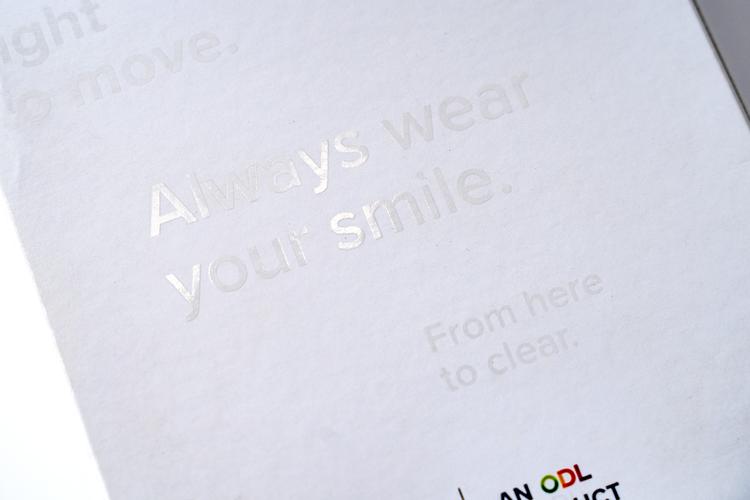 Detail shot of UV gloss on outer sleeve of packaging