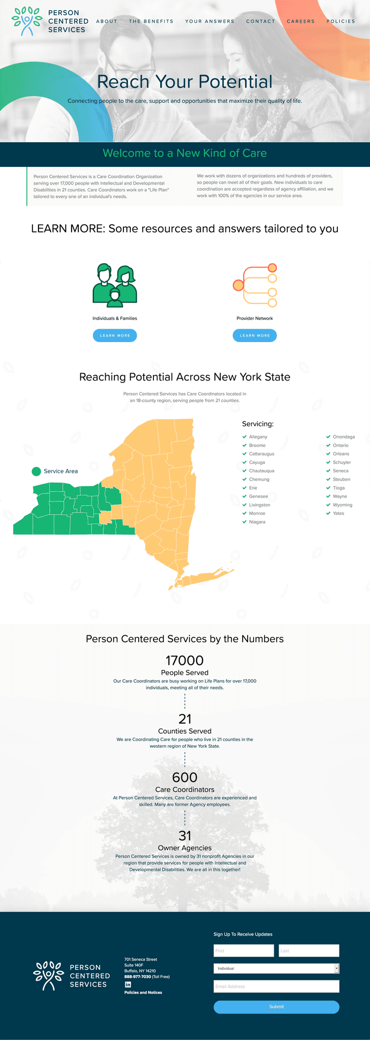 screenshot of person centered services website