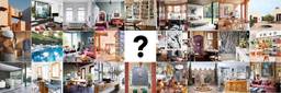 Grid of images of various interiors with a question mark in center