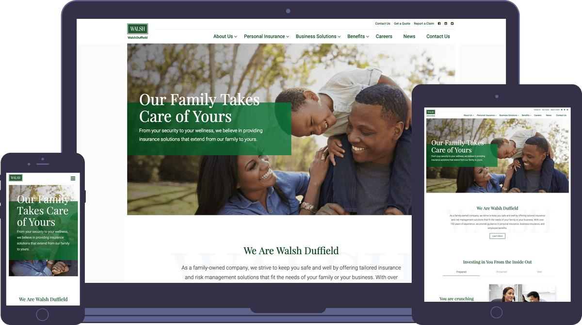 Device mockups with Walsh Duffield homepage