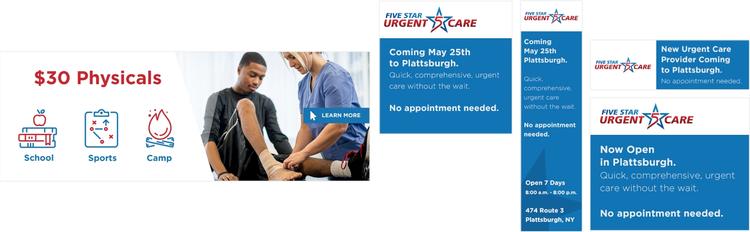 urgent care brand asset mockup with multiple variations in blue