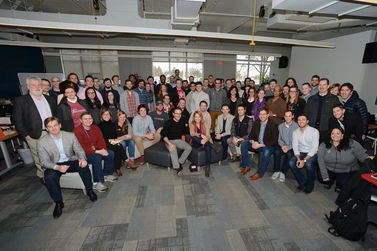 19 Ideas team posing with Katie Couric and John Gavigan at 43North