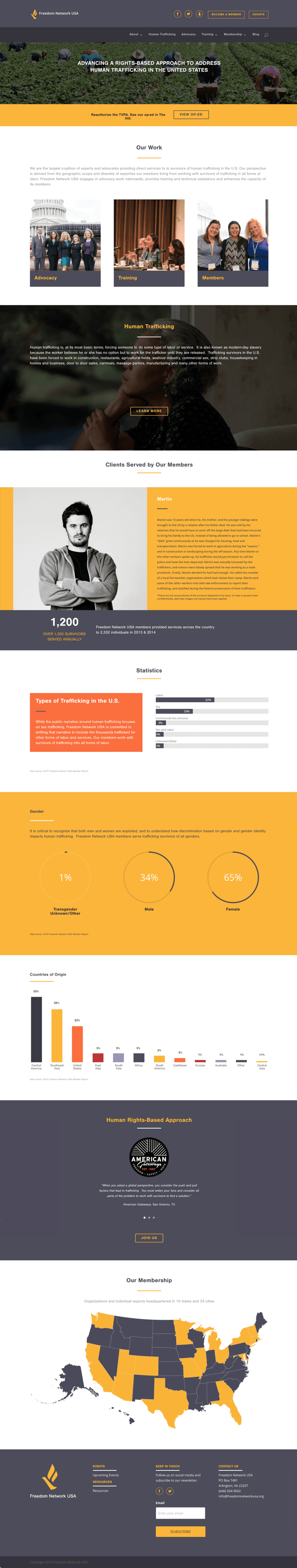 freedom network home page gray yellow white website non profit example