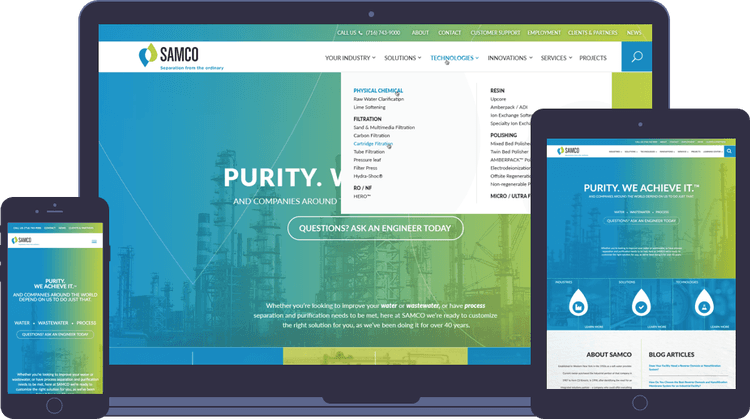 Screenshots of the SAMCO website on a phone, laptop and tablet.