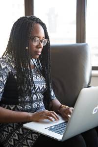woman working at laptop