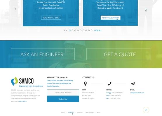 Screen shot of the SAMCO website and the footer section calls to action.